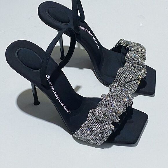 Alexander Wang Julie Scrunchie Embellished Slingback High Heel Sandals size 38 - Picture 4 of 16